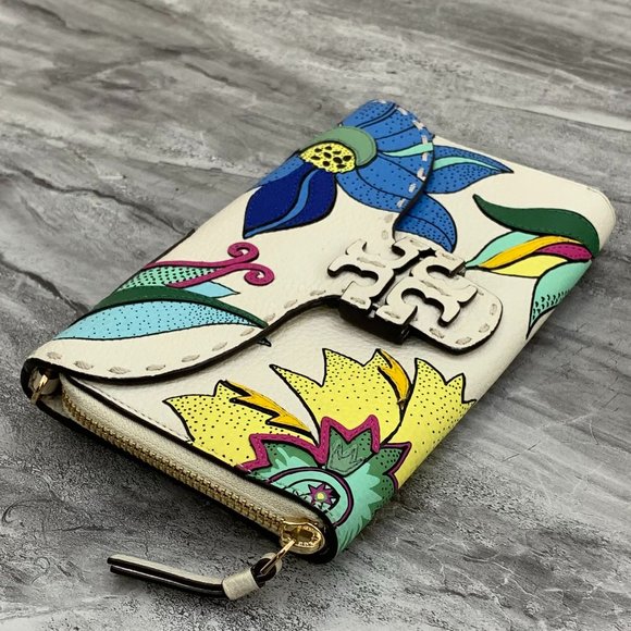 Tory Burch McGraw Floral Flap Wallet Fold Over Leather Crossbody Bag - Picture 3 of 11